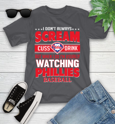 Philadelphia Phillies MLB I Scream Cuss Drink When I'm Watching My Team Youth T-Shirt 6
