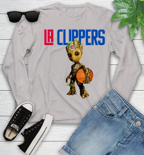 LA Clippers NBA Basketball Groot Marvel Guardians Of The Galaxy Youth Long Sleeve 12