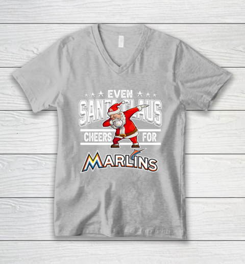 Miami Marlins Even Santa Claus Cheers For Christmas MLB V-Neck T-Shirt 3