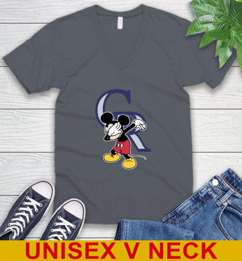 Colorado Rockies MLB Baseball Dabbing Mickey Disney Sports V-Neck T-Shirt 5