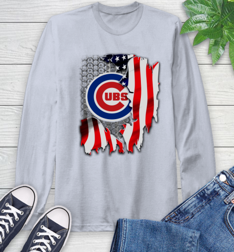 Chicago Cubs MLB Baseball American Flag Long Sleeve T-Shirt 6