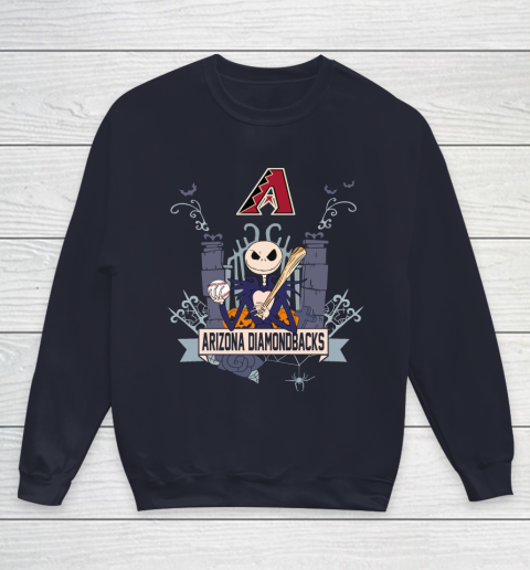 MLB Arizona Diamondbacks Baseball Jack Skellington Halloween Youth Sweatshirt 2