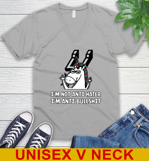 San Antonio Spurs NBA Basketball Unicorn I'm Not Anti Hater I'm Anti Bullshit V-Neck T-Shirt 4