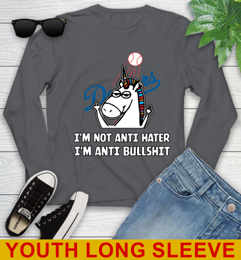 Los Angeles Dodgers MLB Baseball Unicorn I'm Not Anti Hater I'm Anti Bullshit Youth Long Sleeve 9