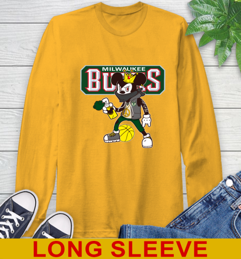 Milwaukee Bucks NBA Basketball Mickey Peace Sign Sports Long Sleeve T-Shirt 3