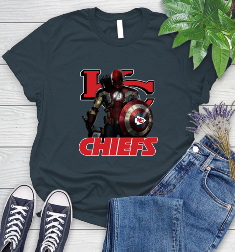NFL Captain America Thor Spider Man Hawkeye Avengers Endgame Football Kansas City Chiefs Women's T-Shirt 8