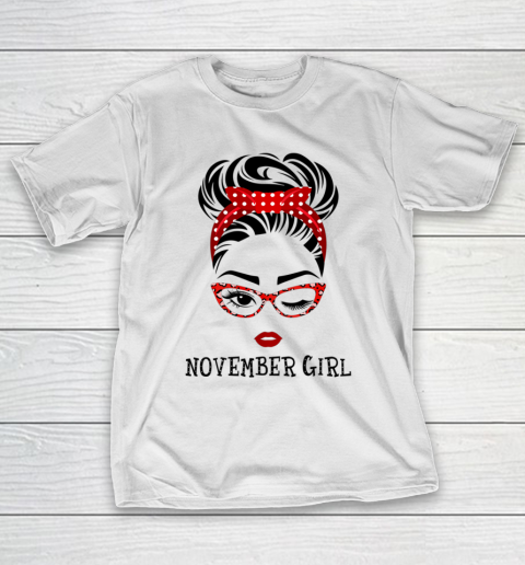 Womens November Girl Wink Eye Woman Face Wink Eyes Lady Birthday T-Shirt