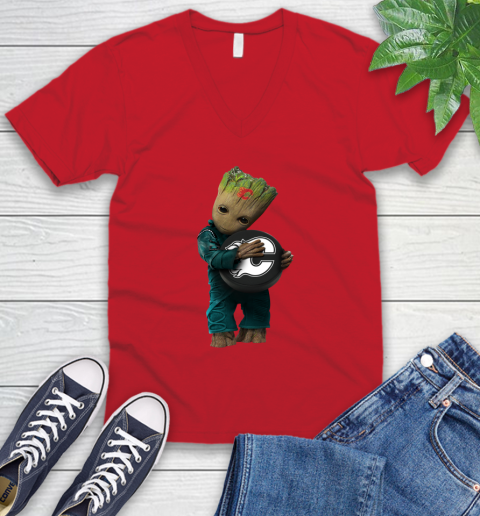 NHL Groot Guardians Of The Galaxy Hockey Sports Calgary Flames V-Neck T-Shirt 7