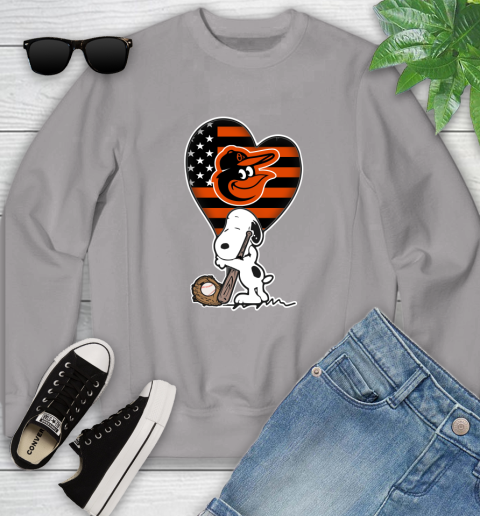 Baltimore Orioles MLB Baseball The Peanuts Movie Adorable Snoopy Youth Sweatshirt 4