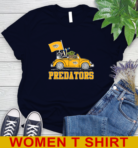 NHL Hockey Nashville Predators Darth Vader Baby Yoda Driving Star Wars Shirt Women's T-Shirt 3