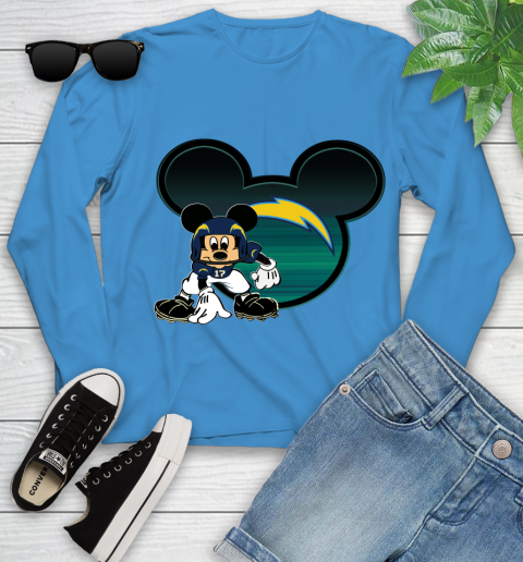 NFL Los Angeles Chargers Mickey Mouse Disney Football T Shirt Youth Long Sleeve 7