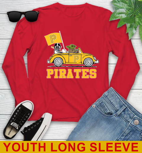 MLB Baseball Pittsburgh Pirates Darth Vader Baby Yoda Driving Star Wars Shirt Youth Long Sleeve 11