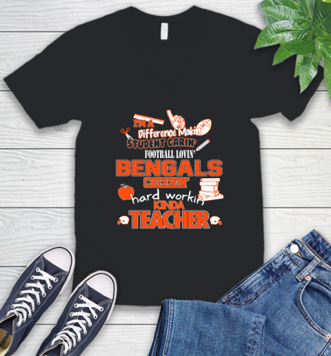 Cincinnati Bengals NFL I'm A Difference Making Student Caring Football Loving Kinda Teacher V-Neck T-Shirt