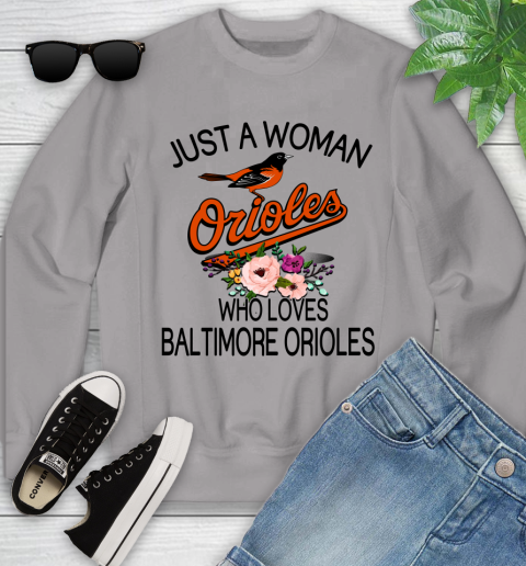 MLB Just A Woman Who Loves Baltimore Orioles Baseball Sports Youth Sweatshirt 2