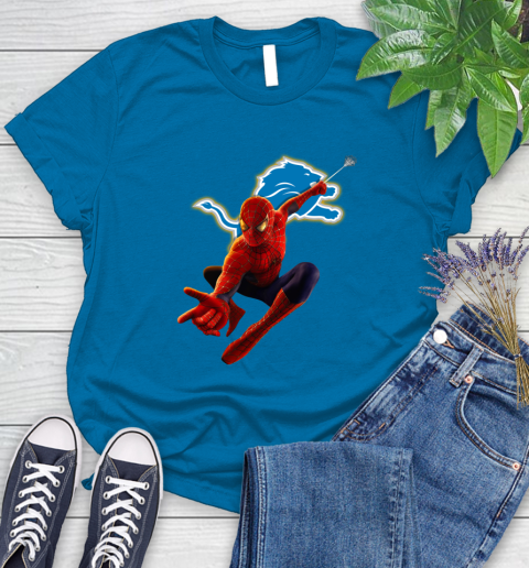 NFL Spider Man Avengers Endgame Football Detroit Lions Women's T-Shirt 7
