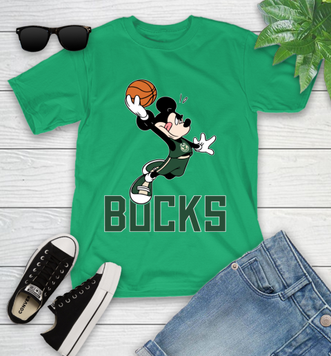 NBA Basketball Milwaukee Bucks Cheerful Mickey Mouse Shirt Youth T-Shirt 6