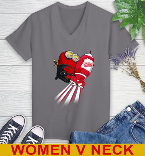 NHL Hockey Detroit Red Wings Deadpool Minion Marvel Shirt Women's V-Neck T-Shirt 11