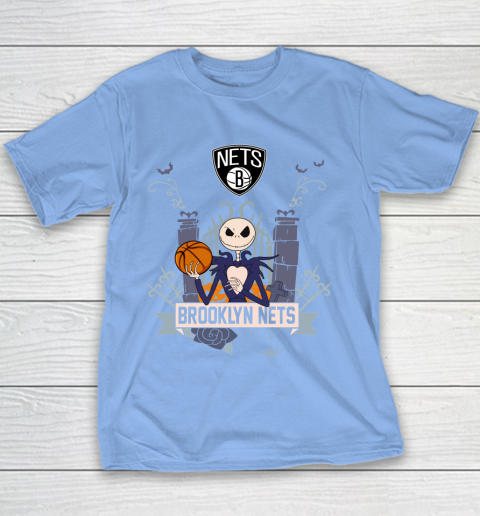 NBA Brooklyn Nets Basketball Jack Skellington Halloween Youth T-Shirt