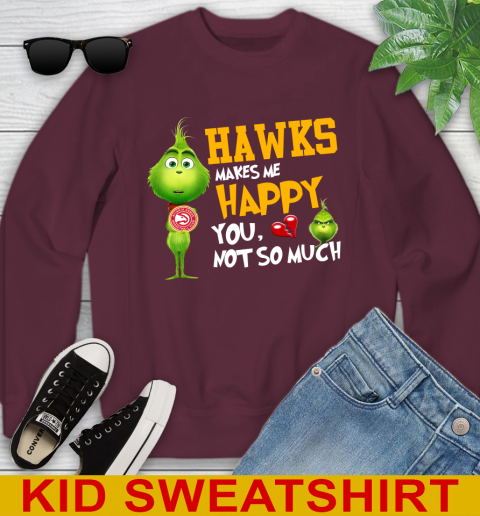 NBA Atlanta Hawks Makes Me Happy You Not So Much Grinch Basketball Sports Youth Sweatshirt 4