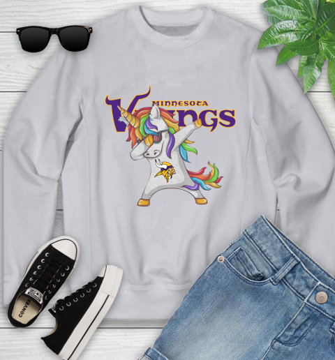 Minnesota Vikings NFL Football Funny Unicorn Dabbing Sports Youth Sweatshirt 4