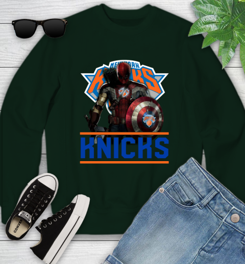 New York Knicks NBA Basketball Captain America Thor Spider Man Hawkeye Avengers Youth Sweatshirt 10