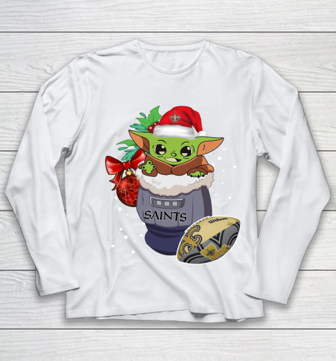 New Orleans Saints Christmas Baby Yoda Star Wars Funny Happy NFL Youth Long Sleeve 2