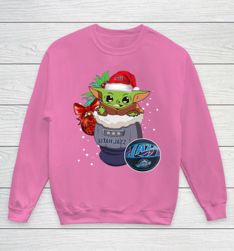 Utah Jazz Christmas Baby Yoda Star Wars Funny Happy NBA Youth Sweatshirt 7