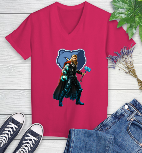 NBA Thor Avengers Endgame Basketball Memphis Grizzlies Women's V-Neck T-Shirt 9