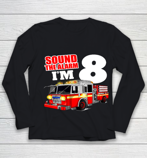 Kids Fire Truck 8th Birthday T Shirt Boy Firefighter 8 Years Old Youth Long Sleeve