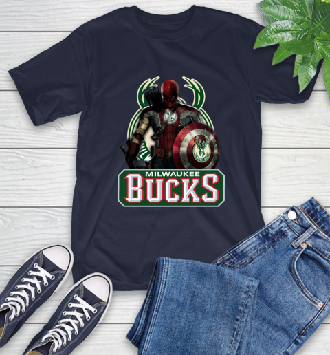 Milwaukee Bucks NBA Basketball Captain America Thor Spider Man Hawkeye Avengers T-Shirt 4