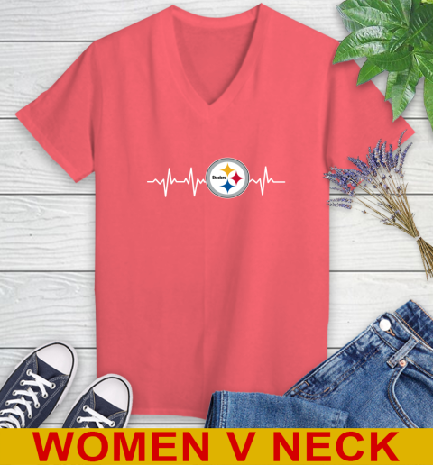 Pittsburgh Steelers NFL Football Heart Beat Shirt Women's V-Neck T-Shirt 6