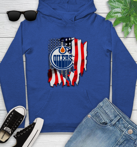Edmonton Oilers NHL Hockey American Flag Youth Hoodie 11