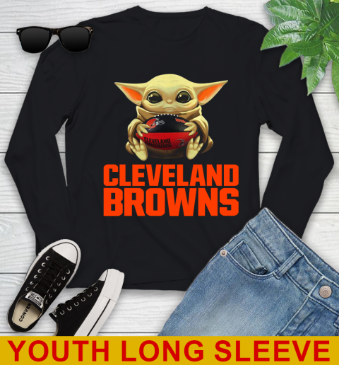 NFL Football Cleveland Browns Baby Yoda Star Wars Shirt Youth Long Sleeve 2