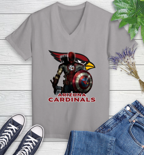 NFL Captain America Thor Spider Man Hawkeye Avengers Endgame Football Arizona Cardinals Women's V-Neck T-Shirt 4