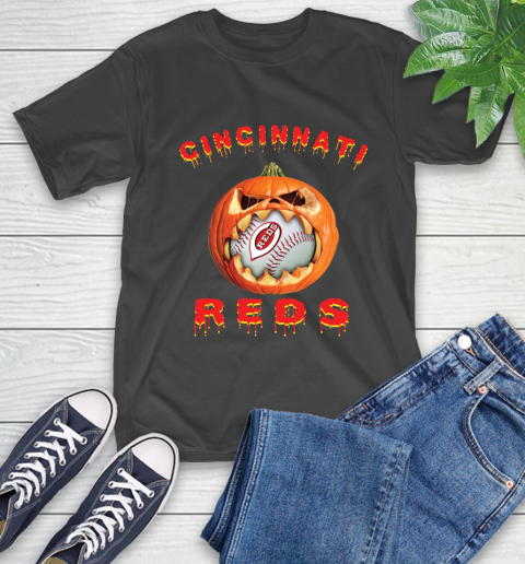 MLB Cincinnati Reds Halloween Pumpkin Baseball Sports T-Shirt 2