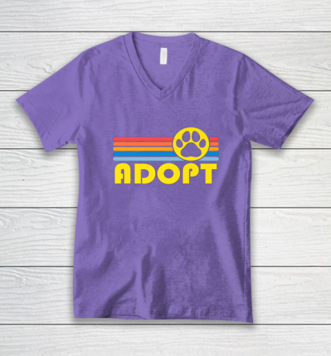 Rescue Animal Adoption Adopt Cat or Dog Vintage Retro Sunset V-Neck T-Shirt 8