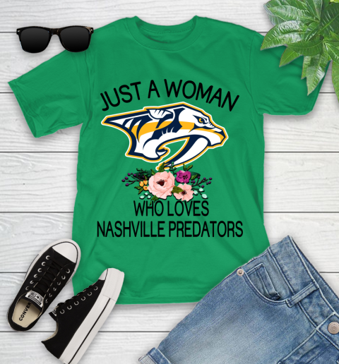 NHL Just A Woman Who Loves Nashville Predators Hockey Sports Youth T-Shirt 3