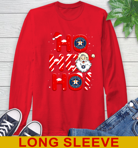Houston Astros MLB Baseball Ho Ho Ho Santa Claus Merry Christmas Shirt Long Sleeve T-Shirt 12