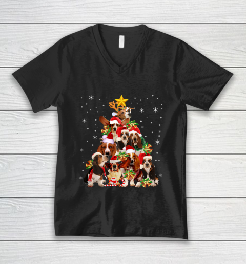 Basset Hound Christmas Tree T Shirt Xmas Gift For Dog Lover V-Neck T-Shirt