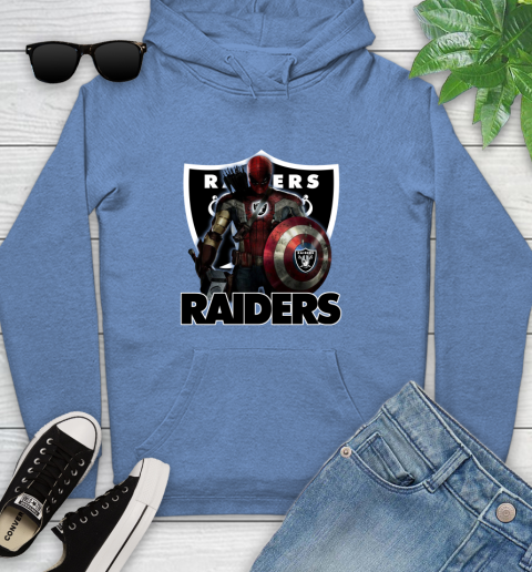 NFL Captain America Thor Spider Man Hawkeye Avengers Endgame Football Oakland Raiders Youth Hoodie 12
