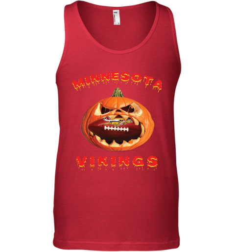 NFL Minnesota Vikings Halloween Pumpkin Football Sports vDyvJrBKHIy unisex tank 17 95 151514 front red