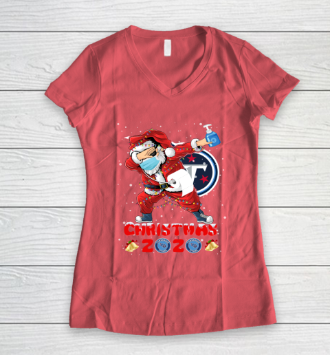 Tennessee Titans Funny Santa Claus Dabbing Christmas 2020 NFL Women's V-Neck T-Shirt 4