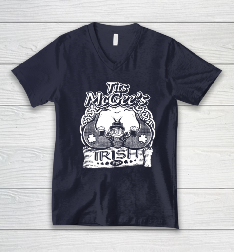 Tits McGee'ss Irish Pub Funny St. Patrick's Day Shamrocks V-Neck T-Shirt 2