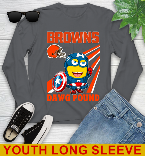 NFL Football Cleveland Browns Captain America Marvel Avengers Minion Shirt Youth Long Sleeve 9