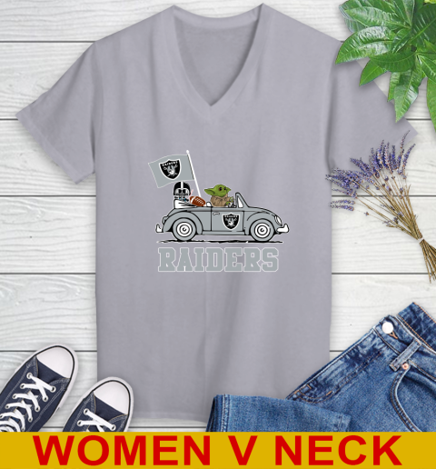 NFL Football Oakland Raiders Darth Vader Baby Yoda Driving Star Wars Shirt Women's V-Neck T-Shirt 5