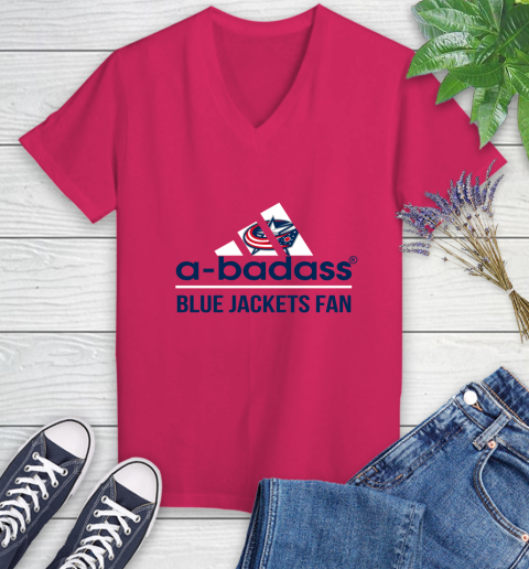 NHL A Badass Columbus Blue Jackets Fan Adidas Hockey Sports Women's V-Neck T-Shirt 9