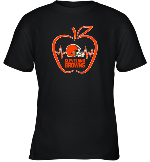 Apple Heartbeat Teacher Symbol Cleveland Browns Youth T-Shirt
