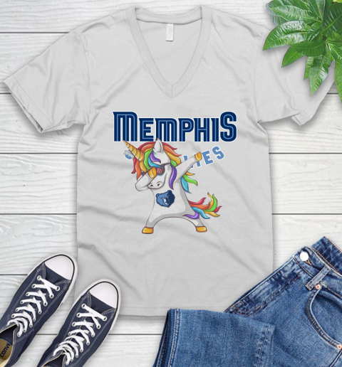 Memphis Grizzlies NBA Basketball Funny Unicorn Dabbing Sports V-Neck T-Shirt