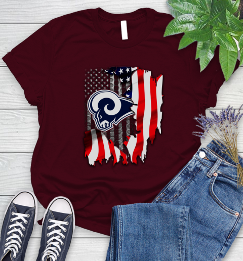 Los Angeles Rams NFL Football American Flag Women's T-Shirt 7