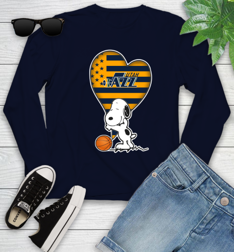 Utah Jazz NBA Basketball The Peanuts Movie Adorable Snoopy Youth Long Sleeve 3